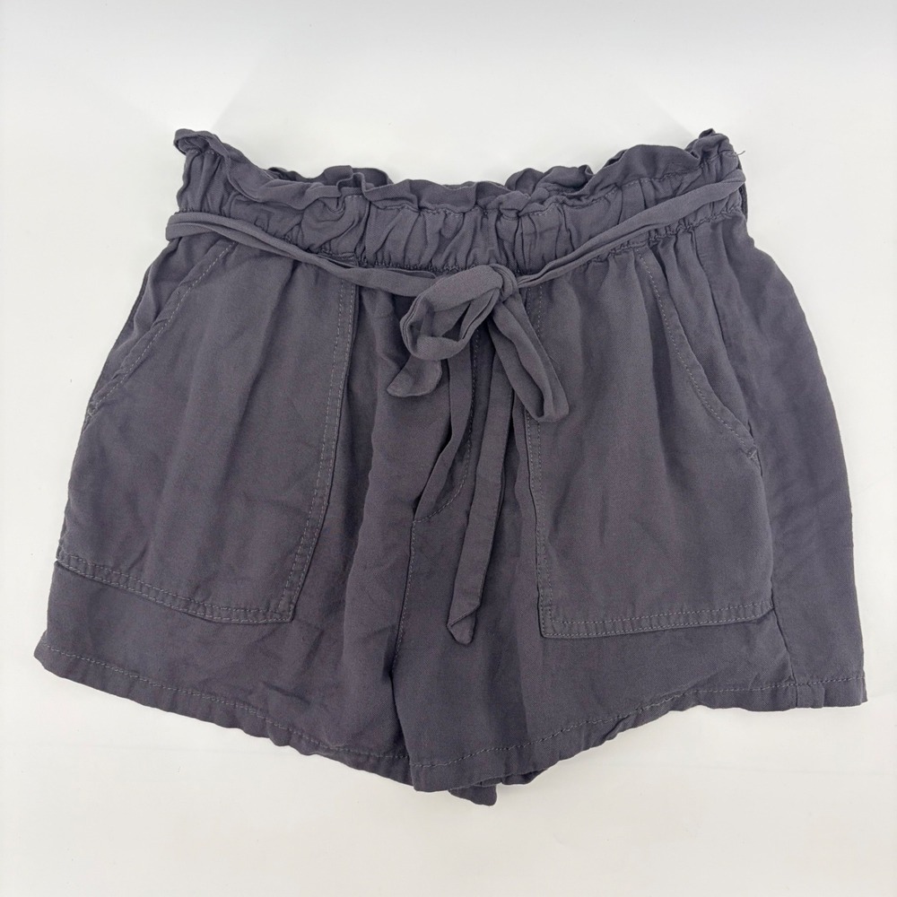 Garage Paperbag Waist Shorts XS Grey Rayon Tie Front Pocket Casual Women